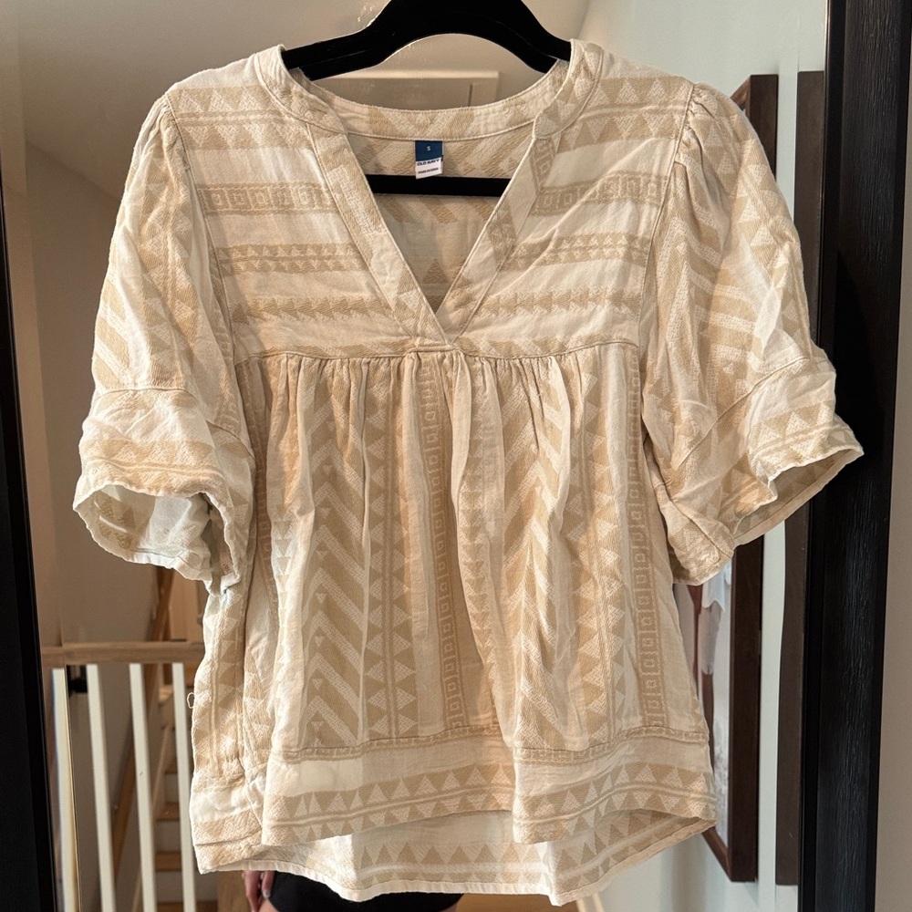 Old Navy Beige Geometric Blouse